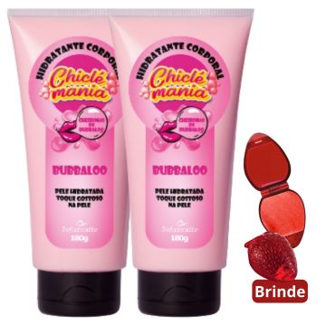 2 Hidratante Corporal Bubbaloo Chiclé Mania + Gloss Labial Moranguinho (Brinde)
