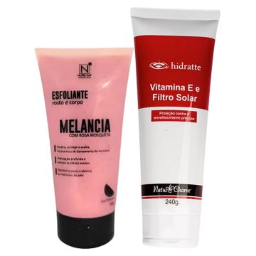 Esfoliante de Melancia Corpo e Rosto Nutry Cap + Hidratante Vitamina E Hidratte Bisnaga