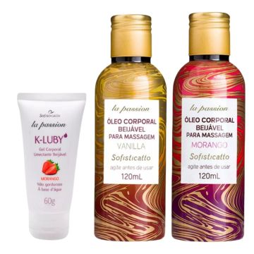 Kit Sexy Shop Prazer Sem Limite: K Luby Gel Lubrificante Morango + Óleo De Massagem Morango + Óleo De Massagem Vanilla 