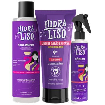 Super Kit Hidraliso: Shampoo + Alisante Sem Formol + Tônico Fortalecedor e Crescimento dos Fios