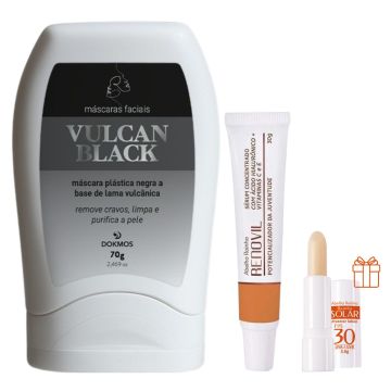 Kit Máscara Facial Vulcan Black Peel Off + Renovil Sérum Potencializador Juventude + Protetor Solar Labial