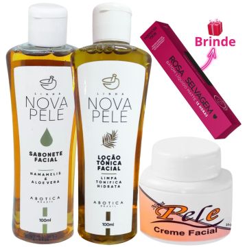 Creme Nova Pele + Sabonete Facial + Loção Tônica Facial + Batom Rosa Selvagem