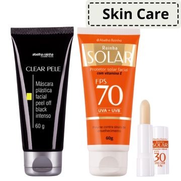 Clear Pele Mascara Peel Off Black Intenso + Protetor Solar Facial 70 FPS + Protetor Labial FPS 30 Abelha Rainha