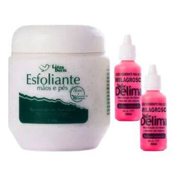 Kit Esfoliante Mãos e Pés Lizza Derm + 2 Loção Milagroso Delima