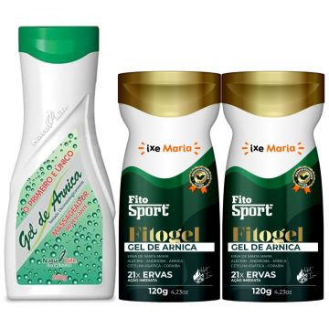 Kit Aívio para Dor Muscular: 1 Gel de Arnica Natu Life + 2 Fitosport Gel de Arnica 21 Ervas