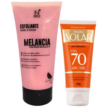 Esfoliante de Melancia Corpo e Rosto + Protetor Solar Facial  com Vitamina E FPS 70