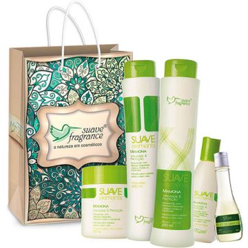 Kit Shampoo + Condicionador + Creme sem Enxágue + Máscara Capilar + Óleo de Mamona + Sacola Suave Fragrance Mamona Ref. 8152