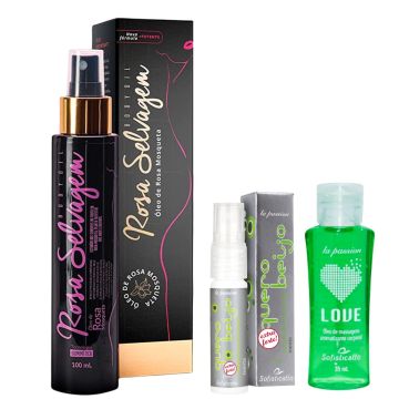Rosa Selvagem Clareador Intimo + Love Óleo Massagem + Quero Beijo