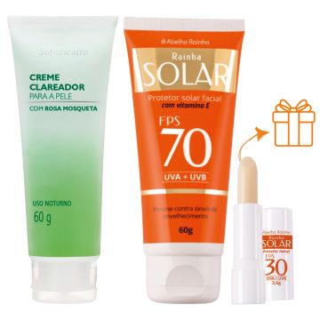 Creme Clareador Rosa Mosqueta + Protetor Solar 70 FPS + Protetor Labial 30 FPS