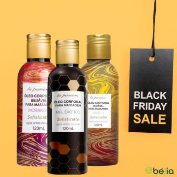 Kit 3 Óleos De Massagem Beijável Sensual: 1 Morango + 1 Vanilla + 1 Mel